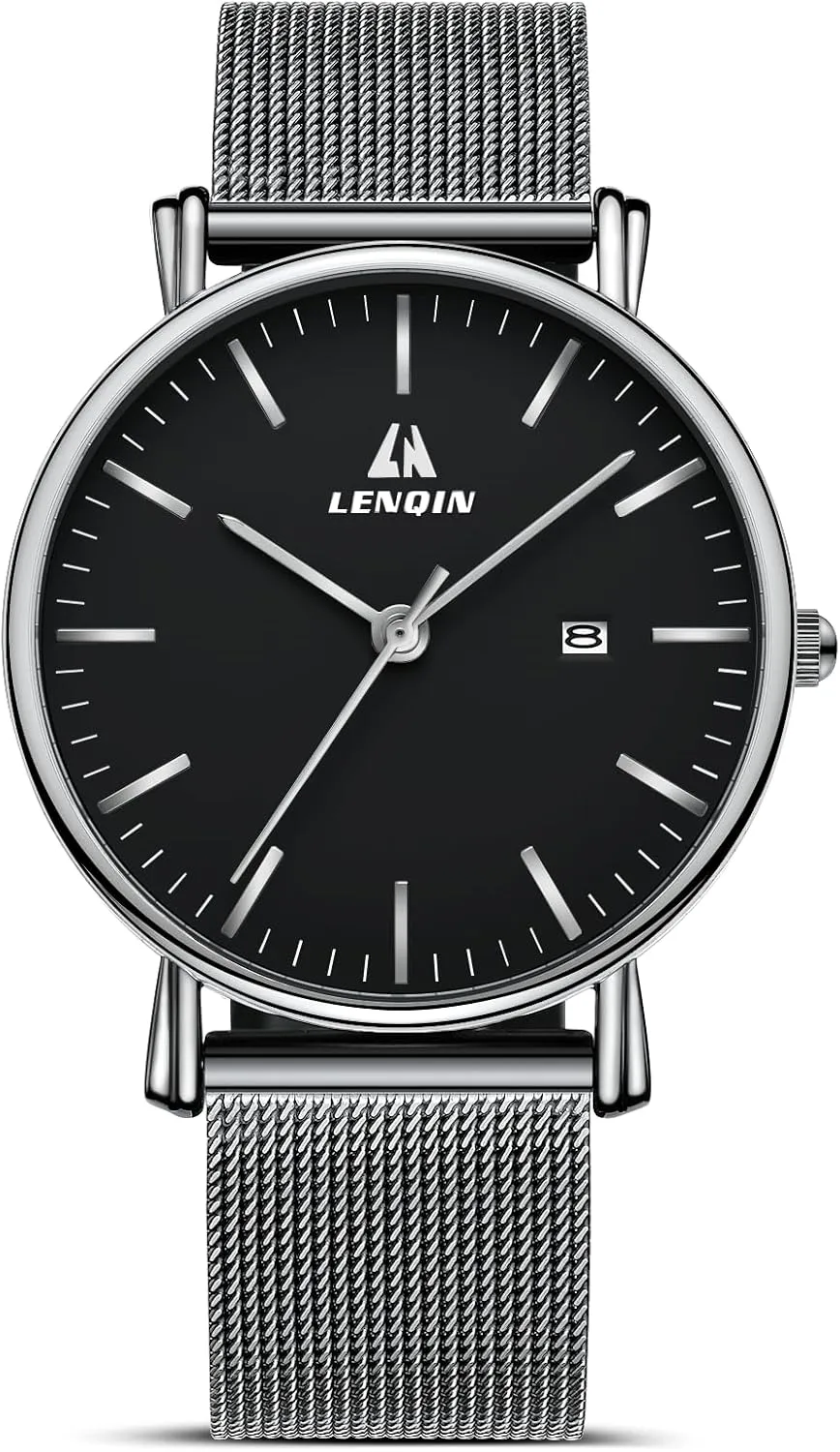 LN LENQIN Mens Watches Waterproof Stainless Steel Watch for Men Analog Quartz Fashion Business Designer Wristwatch