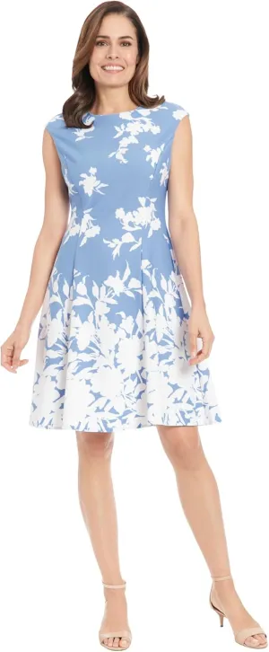 London Times Women's Cap Sleeve Fit and Flare-Elegant Summer Cocktail Graduation Garden Party Wedding Guest Dress