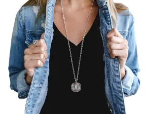 Long Monogram Necklace - 1" Disc Silver or Gold Finish