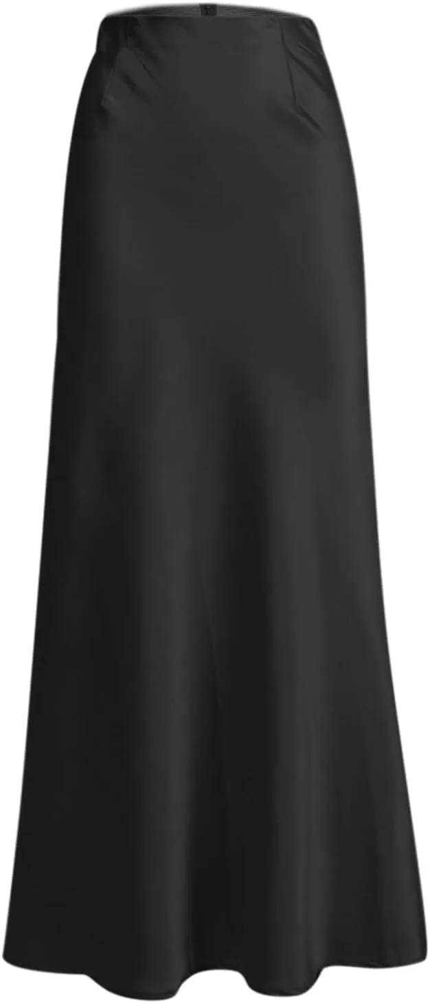 Long Pencil Skirts for Women Spring Silk Satin Maxi Skirt Strenchy Elegant Bodycon Fishtail Skirts for Cocktail Party Holiday