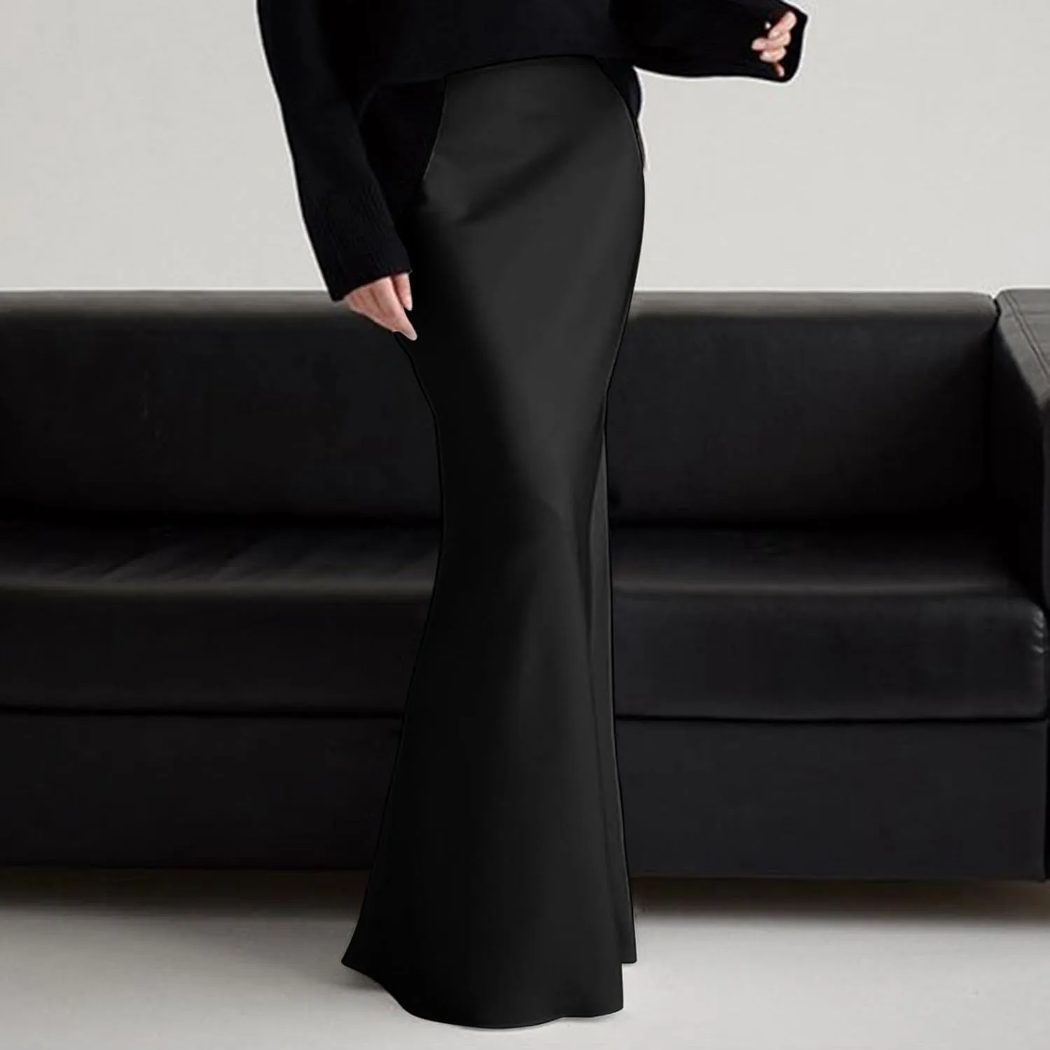 Long Pencil Skirts for Women Spring Silk Satin Maxi Skirt Strenchy Elegant Bodycon Fishtail Skirts for Cocktail Party Holiday