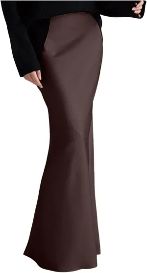 Long Pencil Skirts for Women Spring Silk Satin Maxi Skirt Strenchy Elegant Bodycon Fishtail Skirts for Cocktail Party Holiday