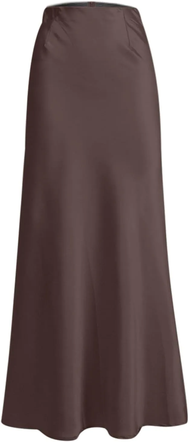 Long Pencil Skirts for Women Spring Silk Satin Maxi Skirt Strenchy Elegant Bodycon Fishtail Skirts for Cocktail Party Holiday