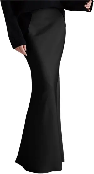 Long Pencil Skirts for Women Spring Silk Satin Maxi Skirt Strenchy Elegant Bodycon Fishtail Skirts for Cocktail Party Holiday