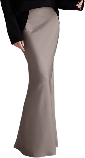 Long Pencil Skirts for Women Spring Silk Satin Maxi Skirt Strenchy Elegant Bodycon Fishtail Skirts for Cocktail Party Holiday