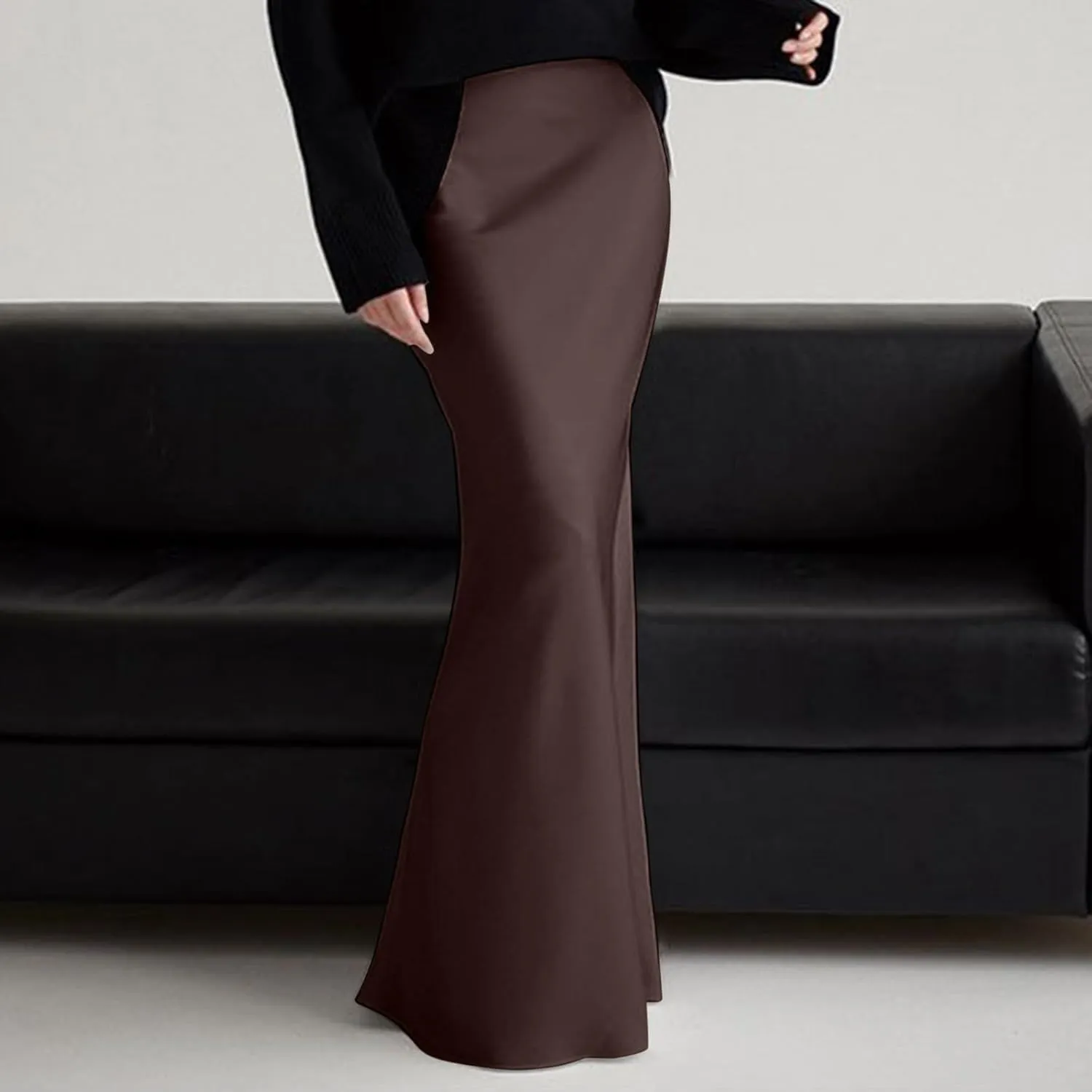 Long Pencil Skirts for Women Spring Silk Satin Maxi Skirt Strenchy Elegant Bodycon Fishtail Skirts for Cocktail Party Holiday