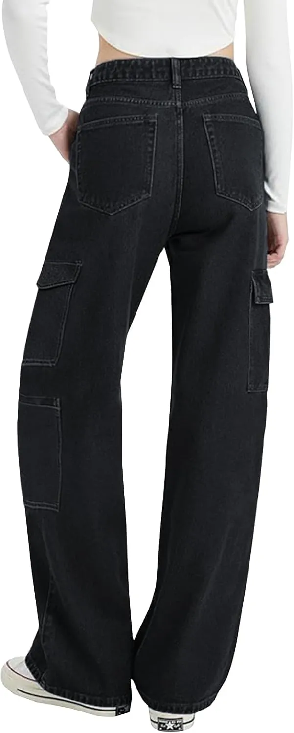 LONGYIDA High Waisted Baggy Jeans for Women Stretch Straight Y2K Wide Leg Denim Pants Casual Cargo Jeans