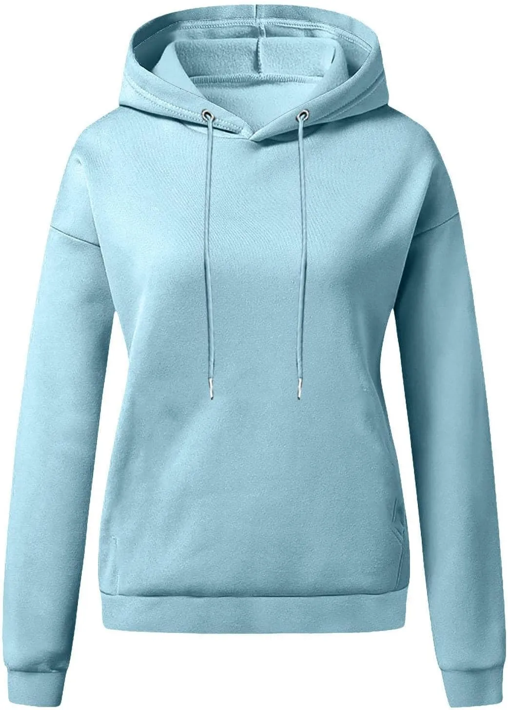 Loose Hoodies for Women Oversized Solid Drawstring Hood Long Sleeve Knit Hem Sweatshirts Autumn Casual Athletic Tops