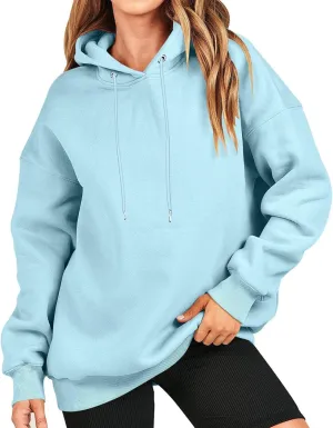 Loose Hoodies for Women Oversized Solid Drawstring Hood Long Sleeve Knit Hem Sweatshirts Autumn Casual Athletic Tops