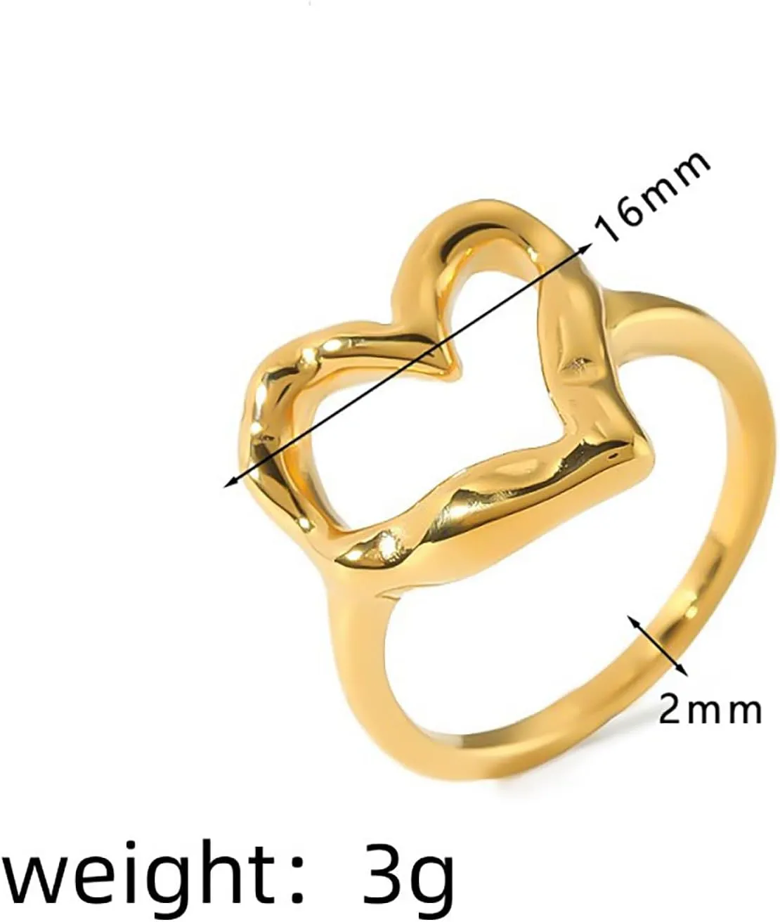 Loqimu Irregular Hammered Hollow Heart Rings Gold Stainless Steel Statement Rings for Women Minimalist Stackable Midi Rings Size 6 7 8 Wedding Finger Jewelry