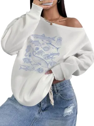 LovelyWholesale Women Off the Shoulder Sweatshirts Casual Long Sleeve Pullover