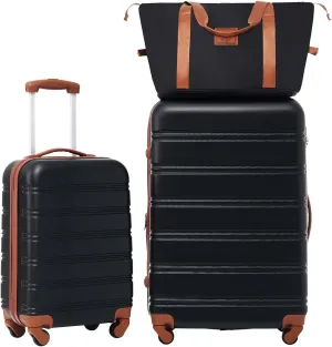 Luggage, Hardshell Luggage Sets 2Pcs   Bag Spinner Suitcase with TSA Lock Lightweight 20"   28", Suitcase (Black Brown)