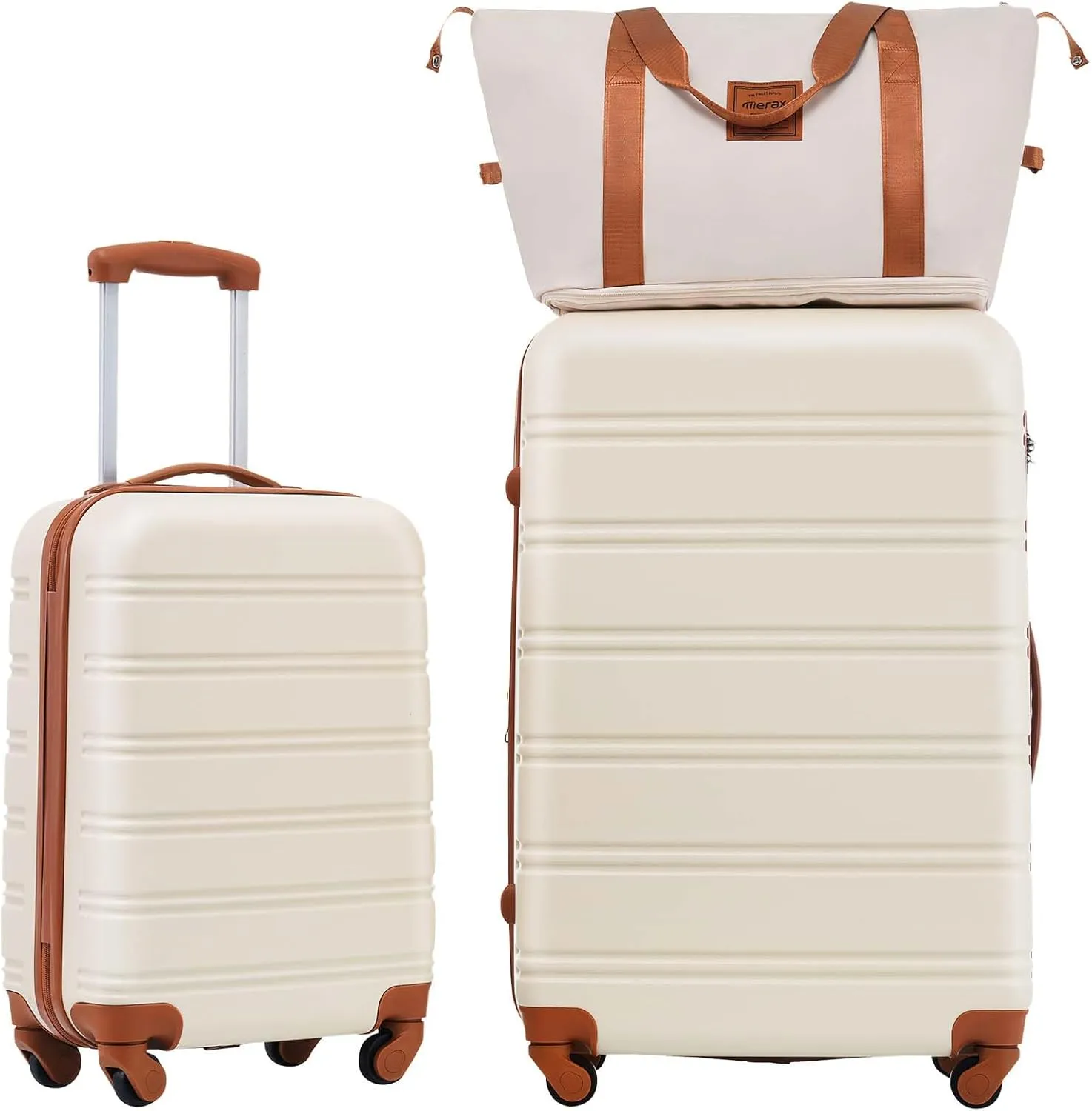 Luggage, Hardshell Luggage Sets 2Pcs   Bag Spinner Suitcase with TSA Lock Lightweight 20"   28", Suitcase (Brown White)