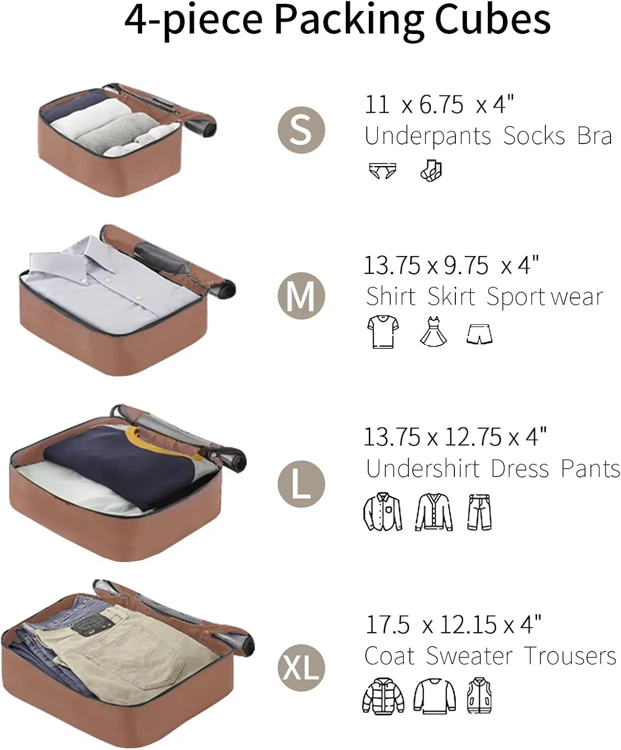 Luggage Set 4 Piece for Family Long Vacation with 4 Packing Cubes, Expandable ABS Khaki Suitcase with TSA Lock Spinner Wheels Lightweight Travel Bag(Khaki, 16/20/24/28)