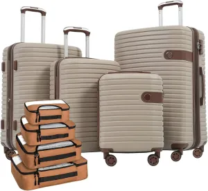 Luggage Set 4 Piece for Family Long Vacation with 4 Packing Cubes, Expandable ABS Khaki Suitcase with TSA Lock Spinner Wheels Lightweight Travel Bag(Khaki, 16/20/24/28)