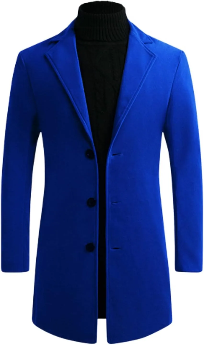 Lu's Chic Men's Slim Fit Pea Coat Thick Overcoats Warm Trench Coats Single Breasted Outerwear Casual Business Dress Coat