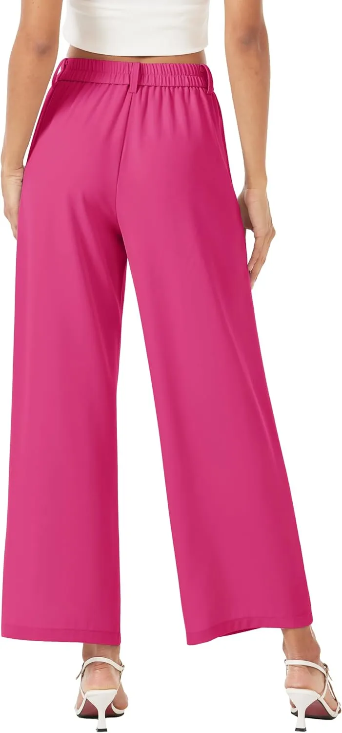 MAGCOMSEN Women's Wide Leg Pants Casual Work Dress Pants High Waisted Flowy Summer Trousers with Pockets