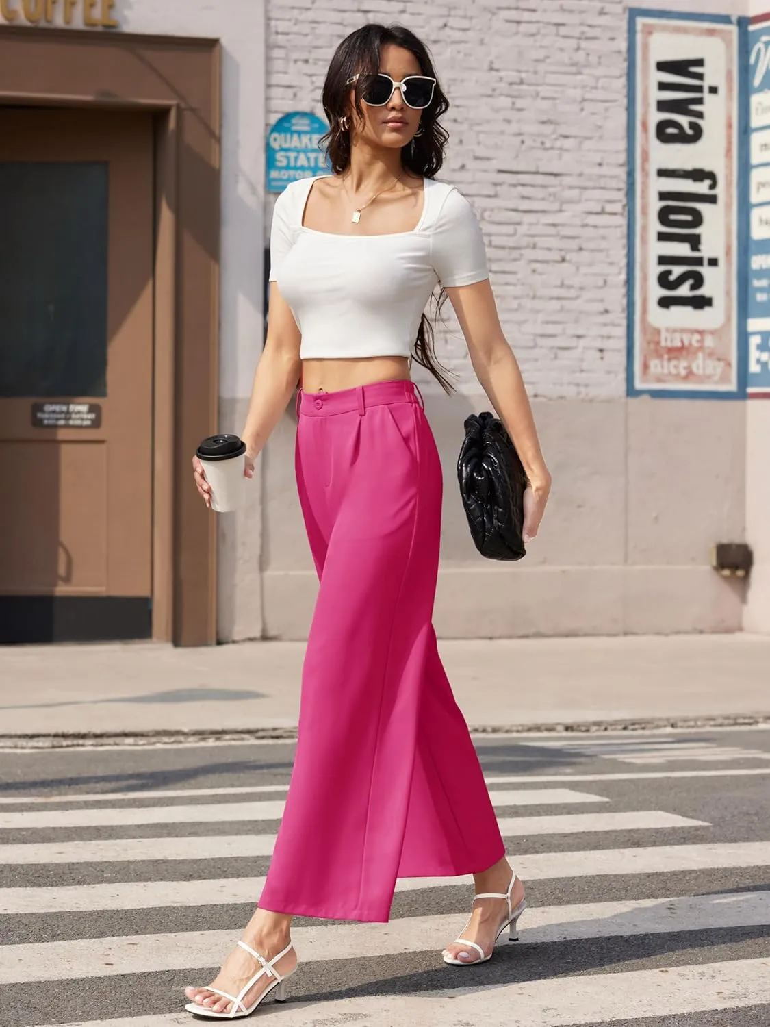 MAGCOMSEN Women's Wide Leg Pants Casual Work Dress Pants High Waisted Flowy Summer Trousers with Pockets