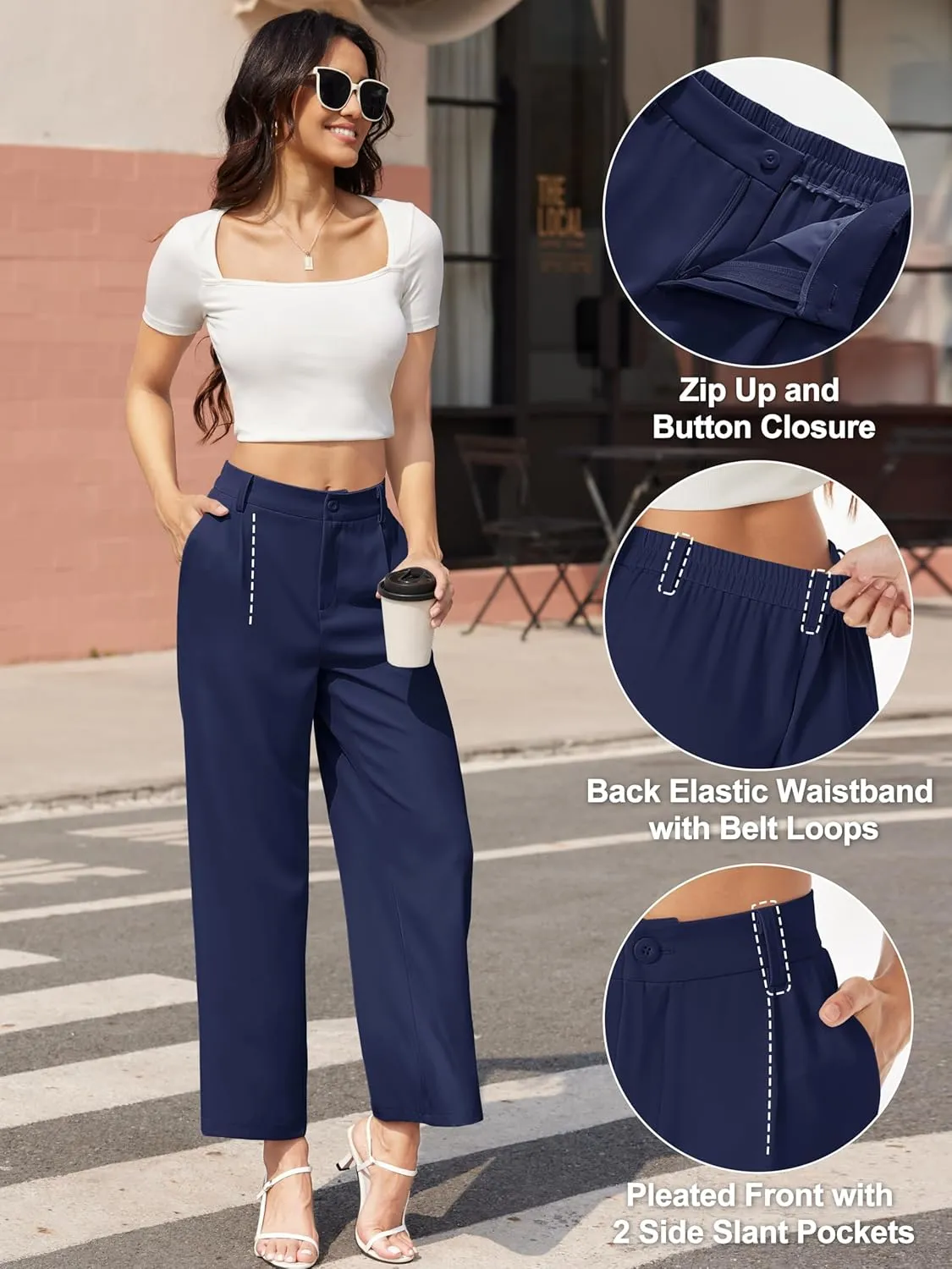 MAGCOMSEN Women's Wide Leg Pants Casual Work Dress Pants High Waisted Flowy Summer Trousers with Pockets