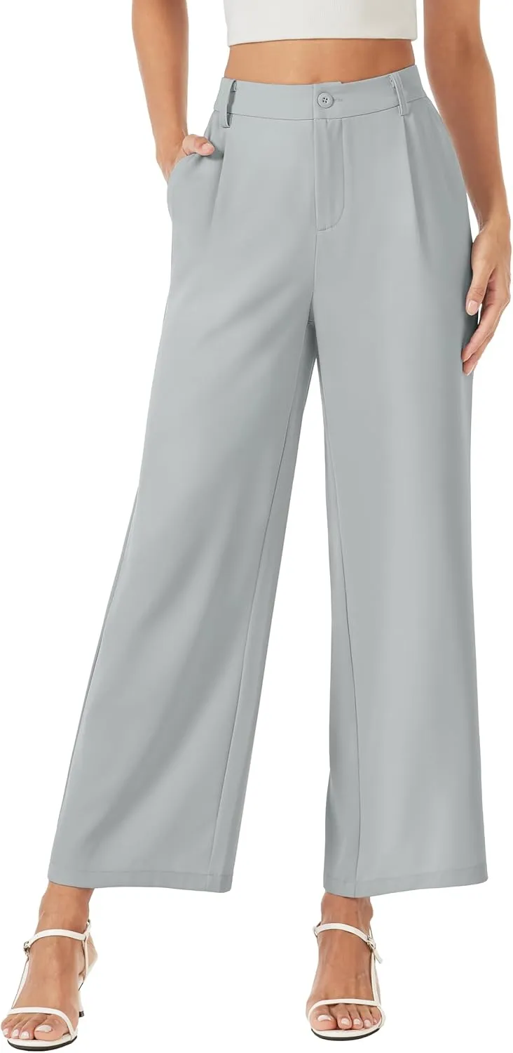 MAGCOMSEN Women's Wide Leg Pants Casual Work Dress Pants High Waisted Flowy Summer Trousers with Pockets
