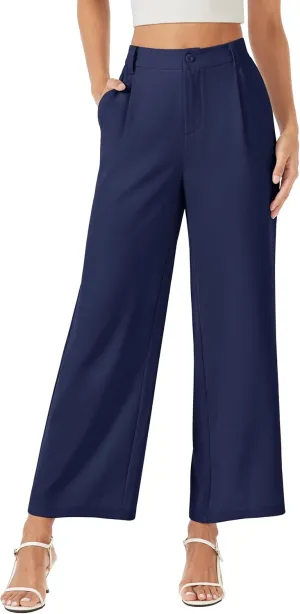 MAGCOMSEN Women's Wide Leg Pants Casual Work Dress Pants High Waisted Flowy Summer Trousers with Pockets