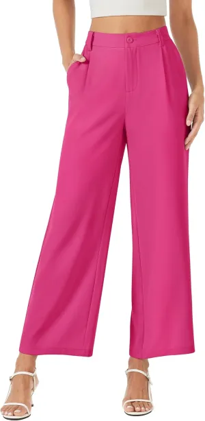 MAGCOMSEN Women's Wide Leg Pants Casual Work Dress Pants High Waisted Flowy Summer Trousers with Pockets
