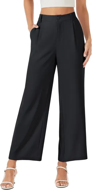 MAGCOMSEN Women's Wide Leg Pants Casual Work Dress Pants High Waisted Flowy Summer Trousers with Pockets