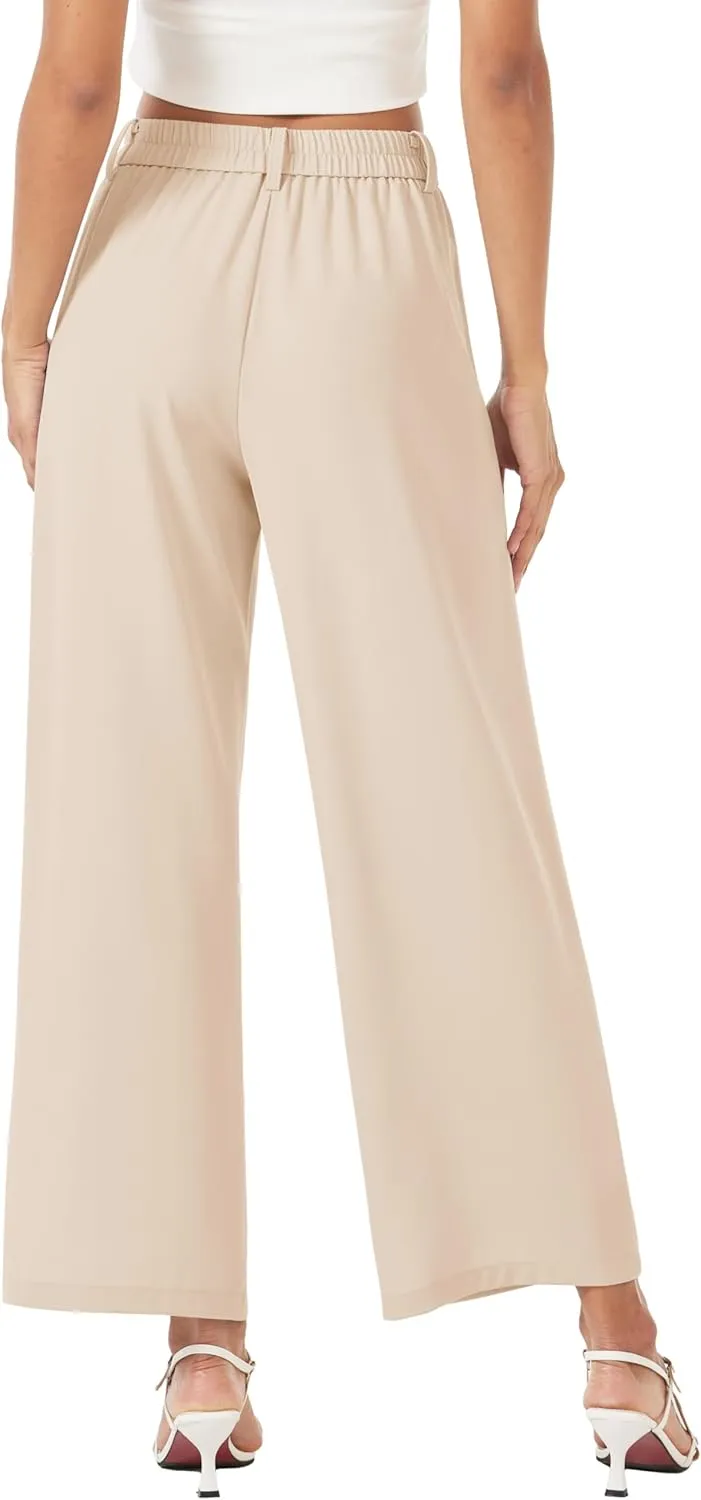 MAGCOMSEN Women's Wide Leg Pants Casual Work Dress Pants High Waisted Flowy Summer Trousers with Pockets