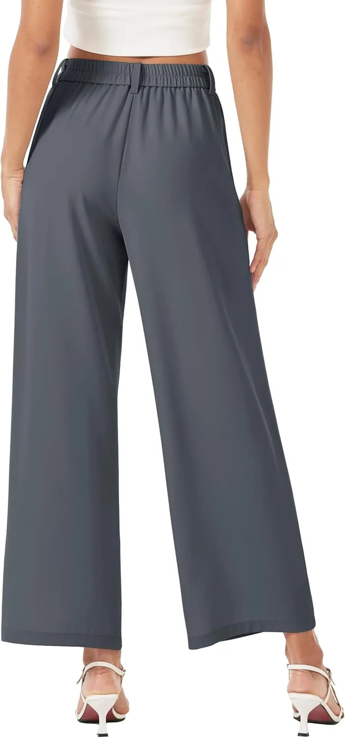 MAGCOMSEN Women's Wide Leg Pants Casual Work Dress Pants High Waisted Flowy Summer Trousers with Pockets