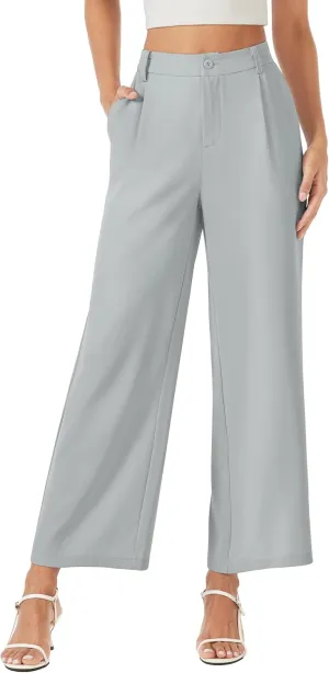 MAGCOMSEN Women's Wide Leg Pants Casual Work Dress Pants High Waisted Flowy Summer Trousers with Pockets