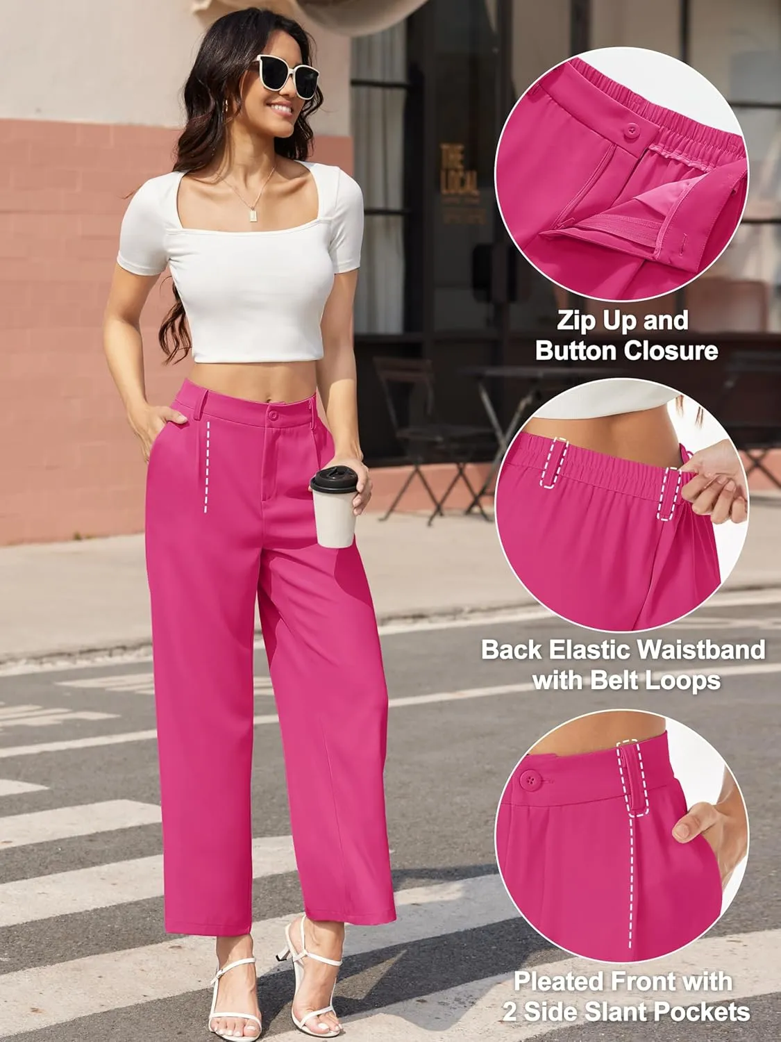 MAGCOMSEN Women's Wide Leg Pants Casual Work Dress Pants High Waisted Flowy Summer Trousers with Pockets