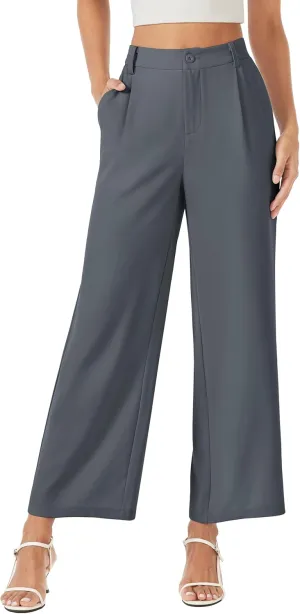 MAGCOMSEN Women's Wide Leg Pants Casual Work Dress Pants High Waisted Flowy Summer Trousers with Pockets