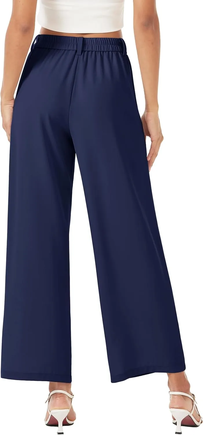 MAGCOMSEN Women's Wide Leg Pants Casual Work Dress Pants High Waisted Flowy Summer Trousers with Pockets