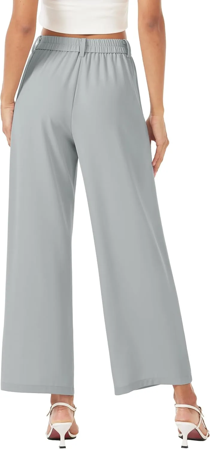 MAGCOMSEN Women's Wide Leg Pants Casual Work Dress Pants High Waisted Flowy Summer Trousers with Pockets