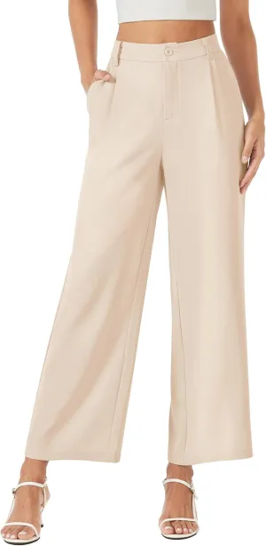 MAGCOMSEN Women's Wide Leg Pants Casual Work Dress Pants High Waisted Flowy Summer Trousers with Pockets