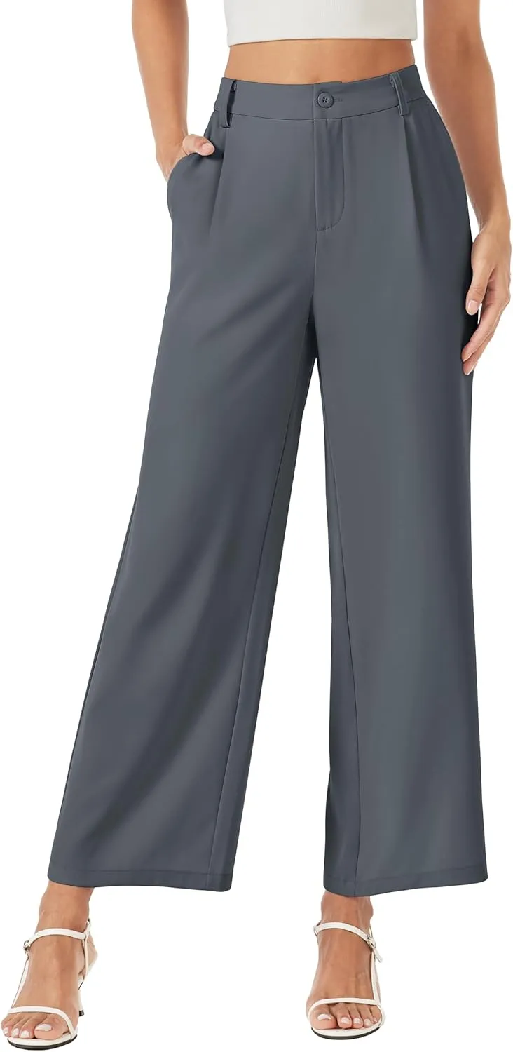 MAGCOMSEN Women's Wide Leg Pants Casual Work Dress Pants High Waisted Flowy Summer Trousers with Pockets