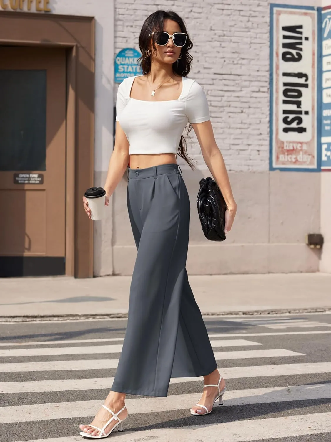 MAGCOMSEN Women's Wide Leg Pants Casual Work Dress Pants High Waisted Flowy Summer Trousers with Pockets