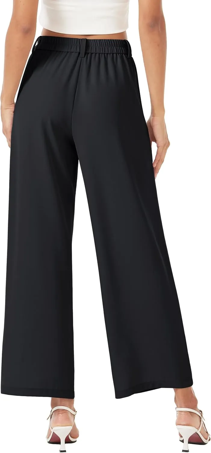 MAGCOMSEN Women's Wide Leg Pants Casual Work Dress Pants High Waisted Flowy Summer Trousers with Pockets