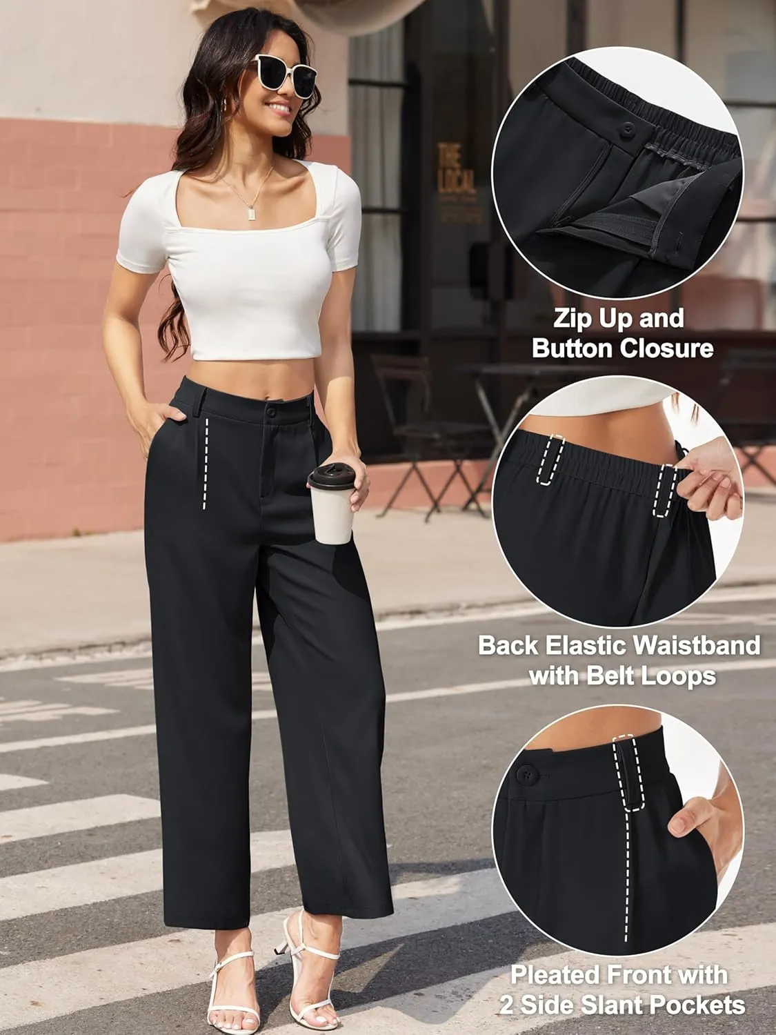 MAGCOMSEN Women's Wide Leg Pants Casual Work Dress Pants High Waisted Flowy Summer Trousers with Pockets
