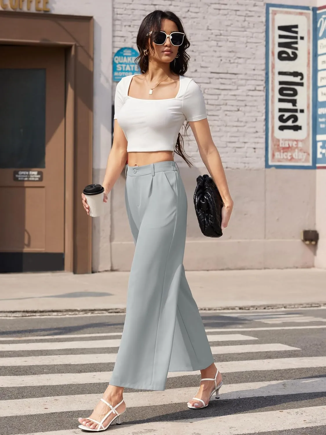 MAGCOMSEN Women's Wide Leg Pants Casual Work Dress Pants High Waisted Flowy Summer Trousers with Pockets