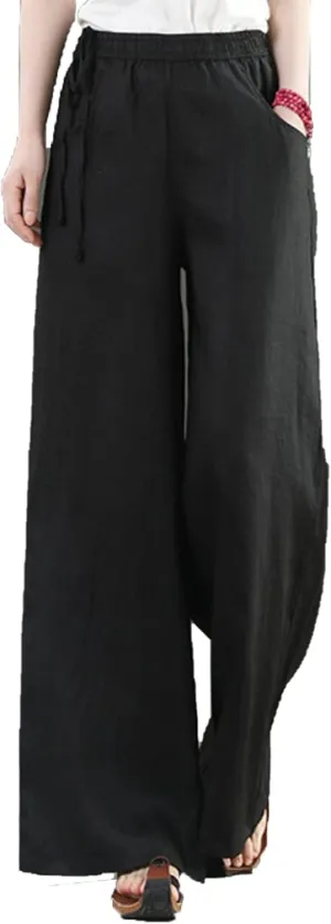 Maiyifu-GJ Women Casual Cotton Linen Baggy Pants Relaxed Fit Soft Comfy Wide Leg Trousers Drawstring High Waist Loose Pant