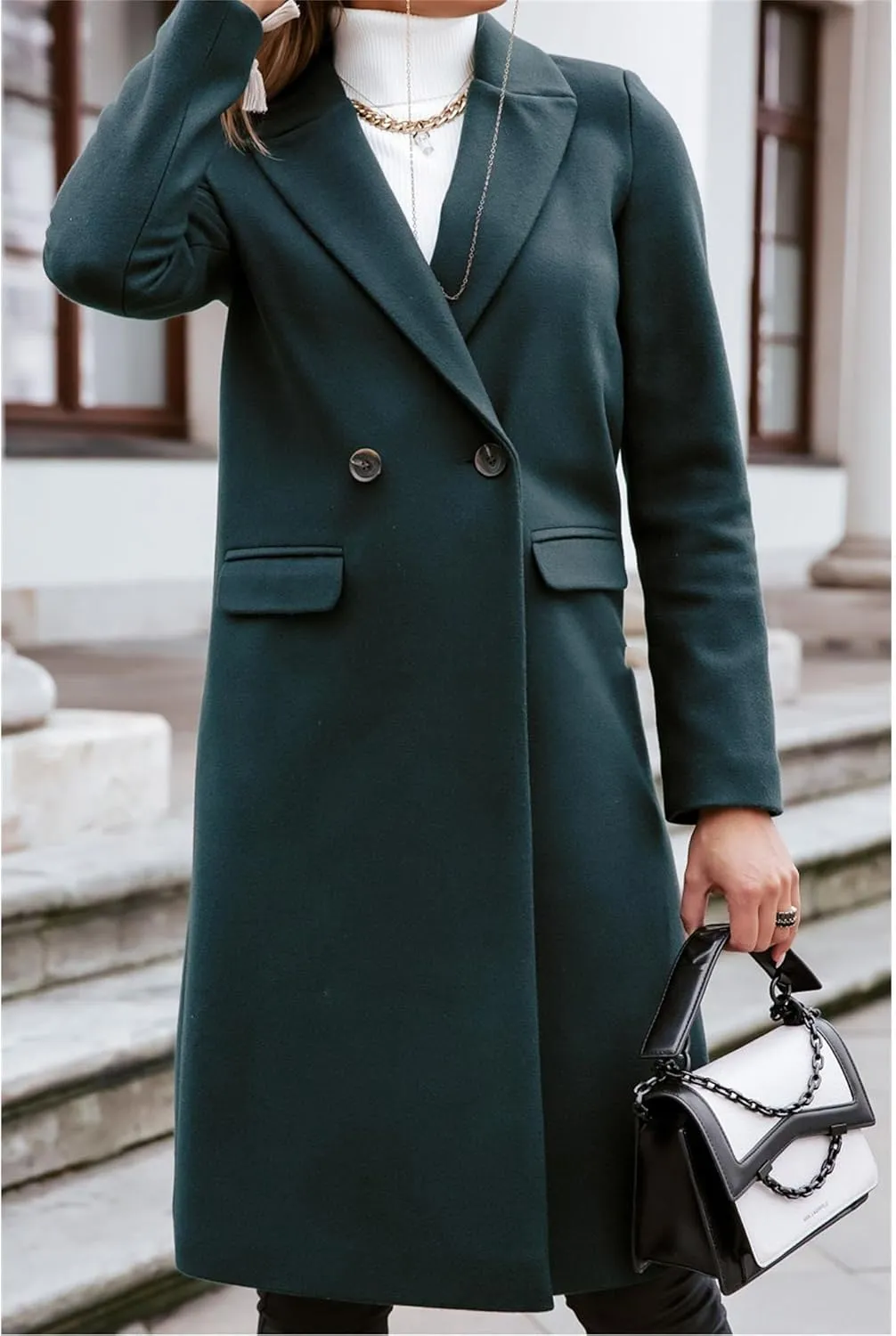Maiyifu-GJ Womens Elegant Notched Lapel Double Breasted Wool Blend Coat Jacket Long Trench Coat Winter Overcoat Outerwear