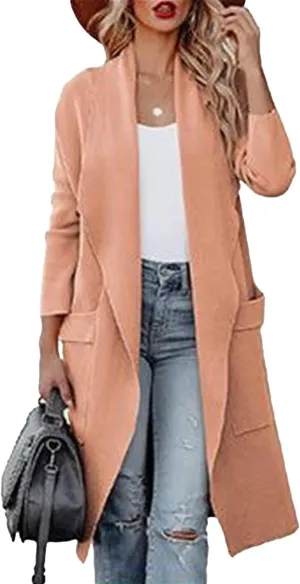 Maiyifu-GJ Women's Wool Blend Trench Coat Long Cardigan Jackets Long Sleeve Sweaters Casual Lapel Open Front Overcoat