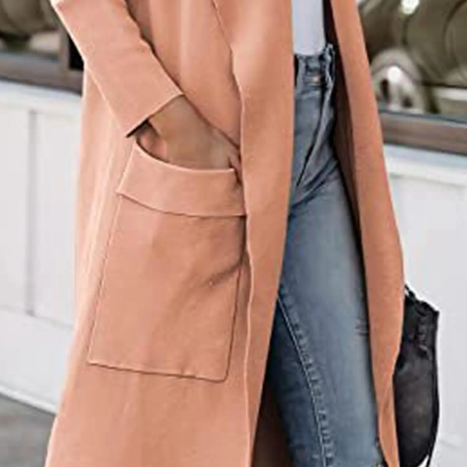 Maiyifu-GJ Women's Wool Blend Trench Coat Long Cardigan Jackets Long Sleeve Sweaters Casual Lapel Open Front Overcoat