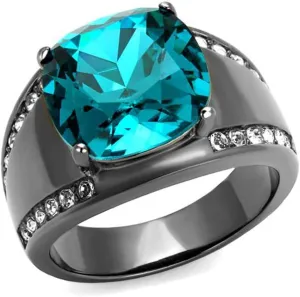 Marimor Jewelry Women's Light Black Stainless Steel 7.2 Carat Blue Zircon Crystal Cocktail Ring