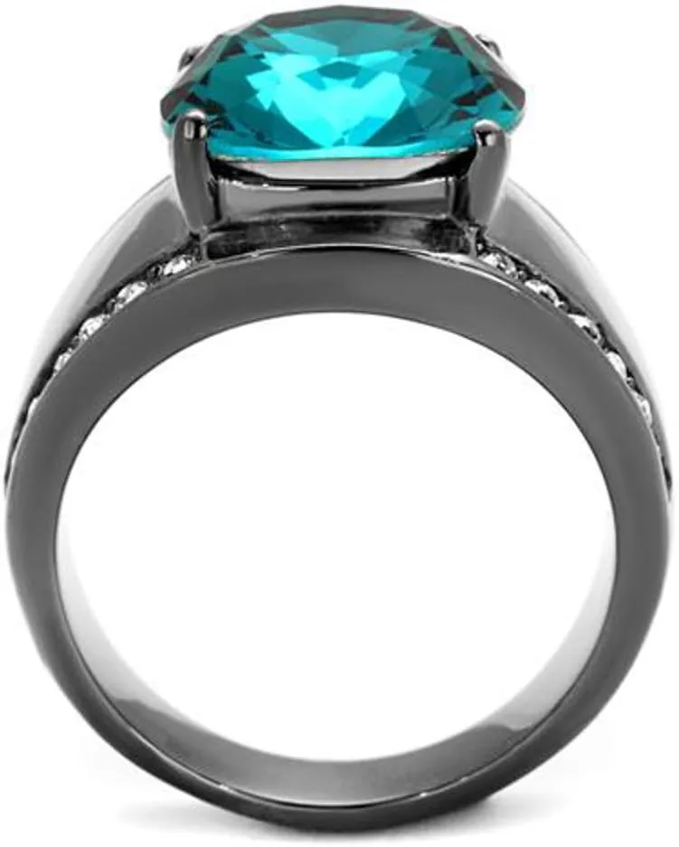 Marimor Jewelry Women's Light Black Stainless Steel 7.2 Carat Blue Zircon Crystal Cocktail Ring