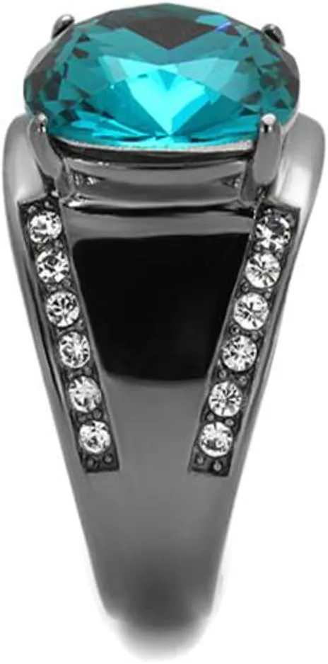 Marimor Jewelry Women's Light Black Stainless Steel 7.2 Carat Blue Zircon Crystal Cocktail Ring