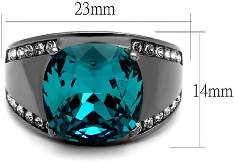 Marimor Jewelry Women's Light Black Stainless Steel 7.2 Carat Blue Zircon Crystal Cocktail Ring