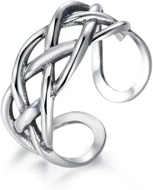 MASOP VOGU Solid 925 Sterling Silver Rings for Women, Adjustable Vintage Silver Toe Rings Thumb Rings for Men Women Girls, Unisex Resizable Arrow Celtic Knot Infinity Open Knuckle Finger Rings