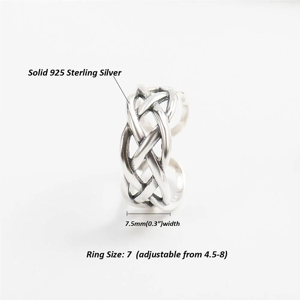 MASOP VOGU Solid 925 Sterling Silver Rings for Women, Adjustable Vintage Silver Toe Rings Thumb Rings for Men Women Girls, Unisex Resizable Arrow Celtic Knot Infinity Open Knuckle Finger Rings